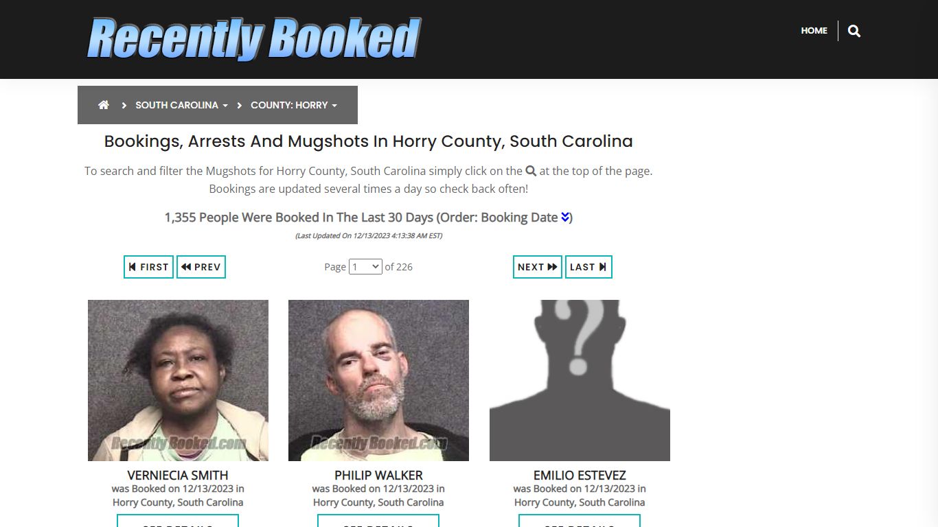 Bookings, Arrests and Mugshots in Horry County, South Carolina